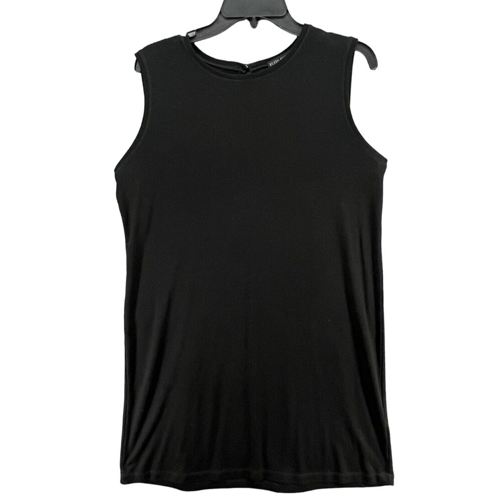 Eileen‎ Fisher Dress L Black Tencel Jersey Knit Tank Stretch Minimalist Comfort
